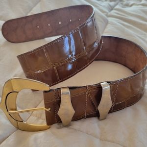80's Patent Italian Leather Croc Embossed Wide Belt
